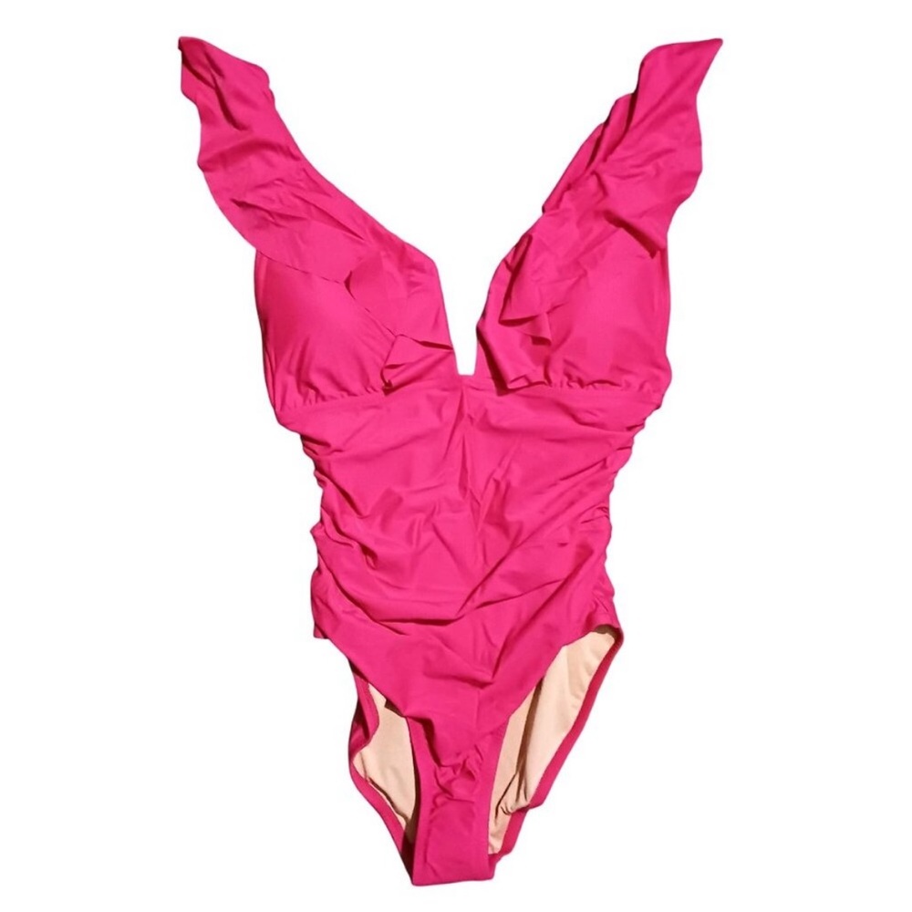 NWT J. Crew Vibrant Pink Ruffled Swimsuit Sz 12